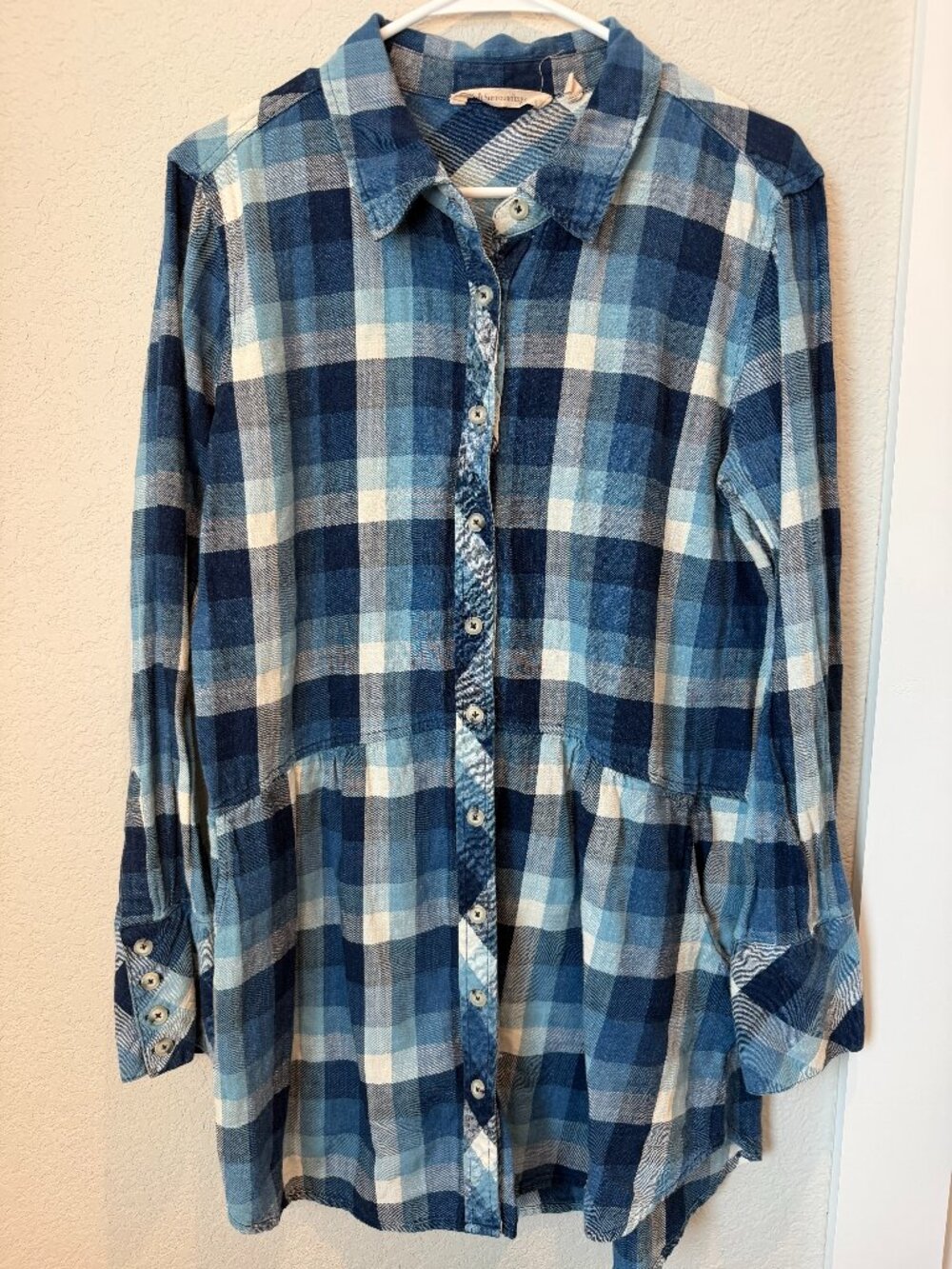 Soft Surroundings Blue Plaid Tunic Top Size Large